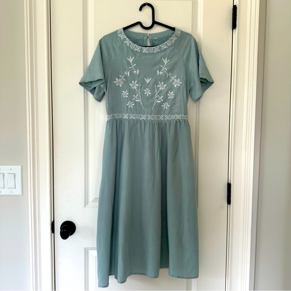Baby Blue Embroidered Short Sleeve Dress